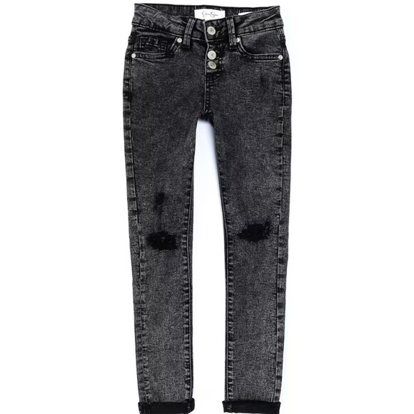 Jessica Simpson Girls Sz 10 Mid-Rise Emma Destructed Skinny Jeans Black Wash - Picture 3 of 12